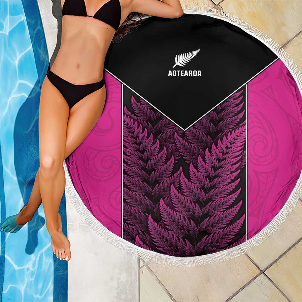 New Zealand Fern Rugby Beach Blanket Pink Maori Pattern