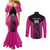 New Zealand Fern Rugby Custom Couples Matching Mermaid Dress and Long Sleeve Button Shirt Pink Maori Pattern