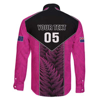 New Zealand Fern Rugby Custom Family Matching Long Sleeve Bodycon Dress and Hawaiian Shirt Pink Maori Pattern