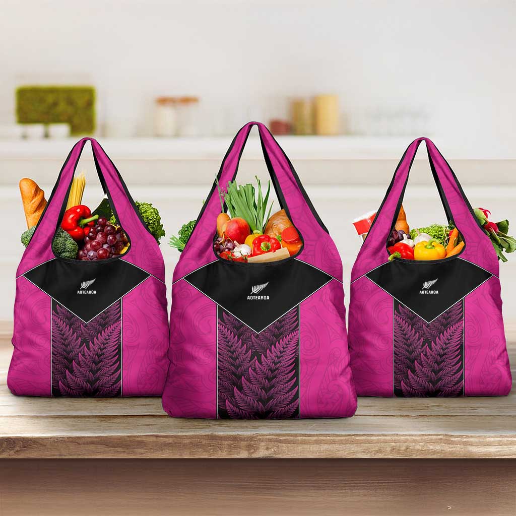 New Zealand Fern Rugby Grocery Bag Pink Maori Pattern