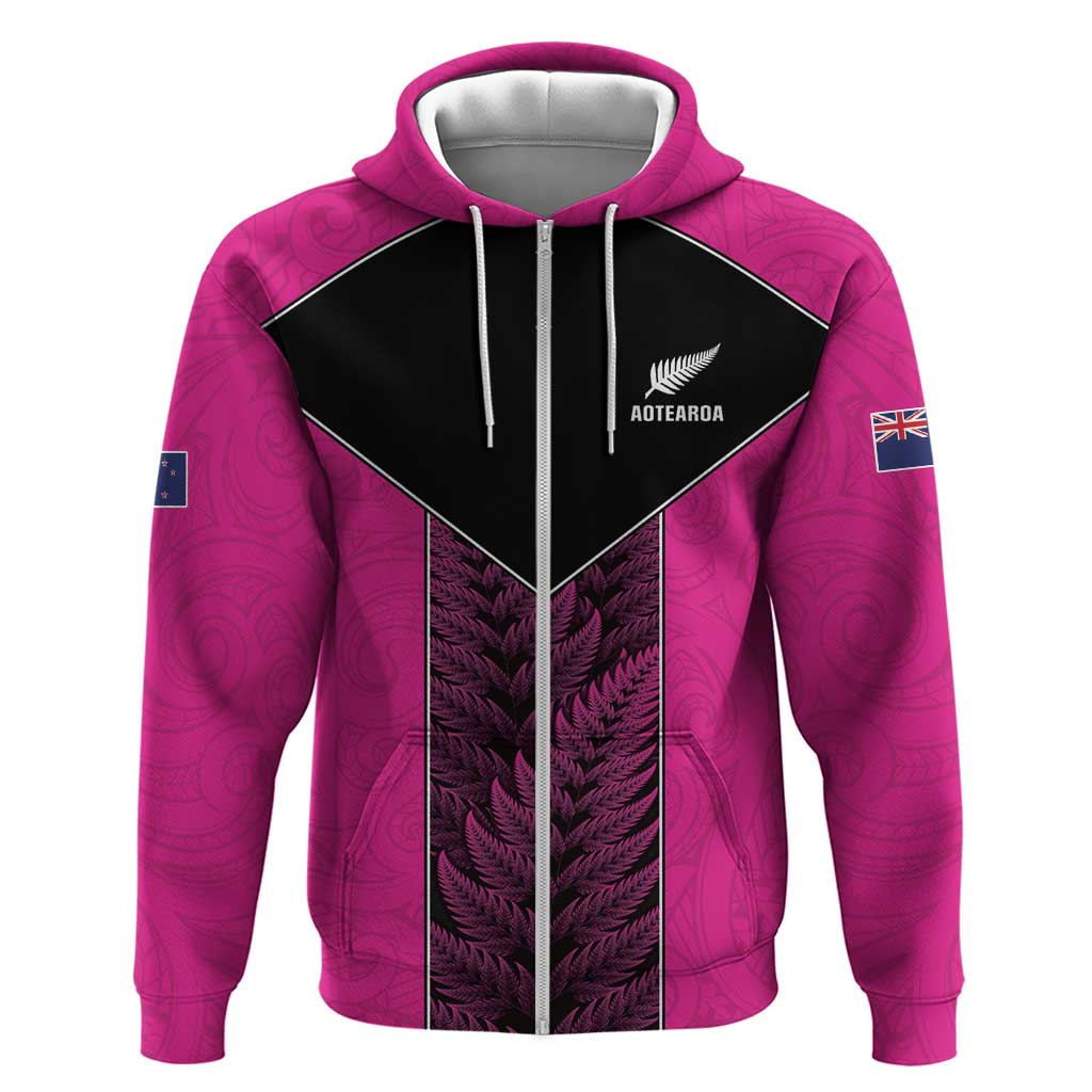 New Zealand Fern Rugby Custom Hoodie Pink Maori Pattern