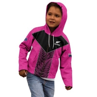 New Zealand Fern Rugby Custom Kid Hoodie Pink Maori Pattern