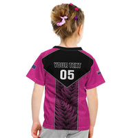 New Zealand Fern Rugby Custom Kid T Shirt Pink Maori Pattern