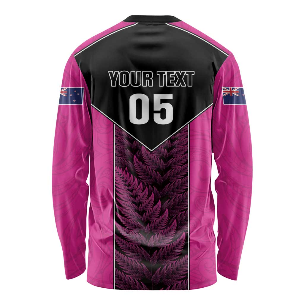 New Zealand Fern Rugby Custom Long Sleeve Shirt Pink Maori Pattern