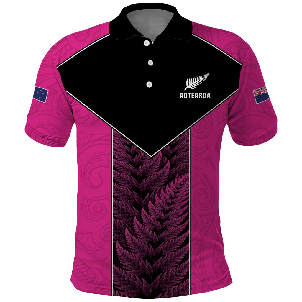 New Zealand Fern Rugby Custom Polo Shirt Pink Maori Pattern