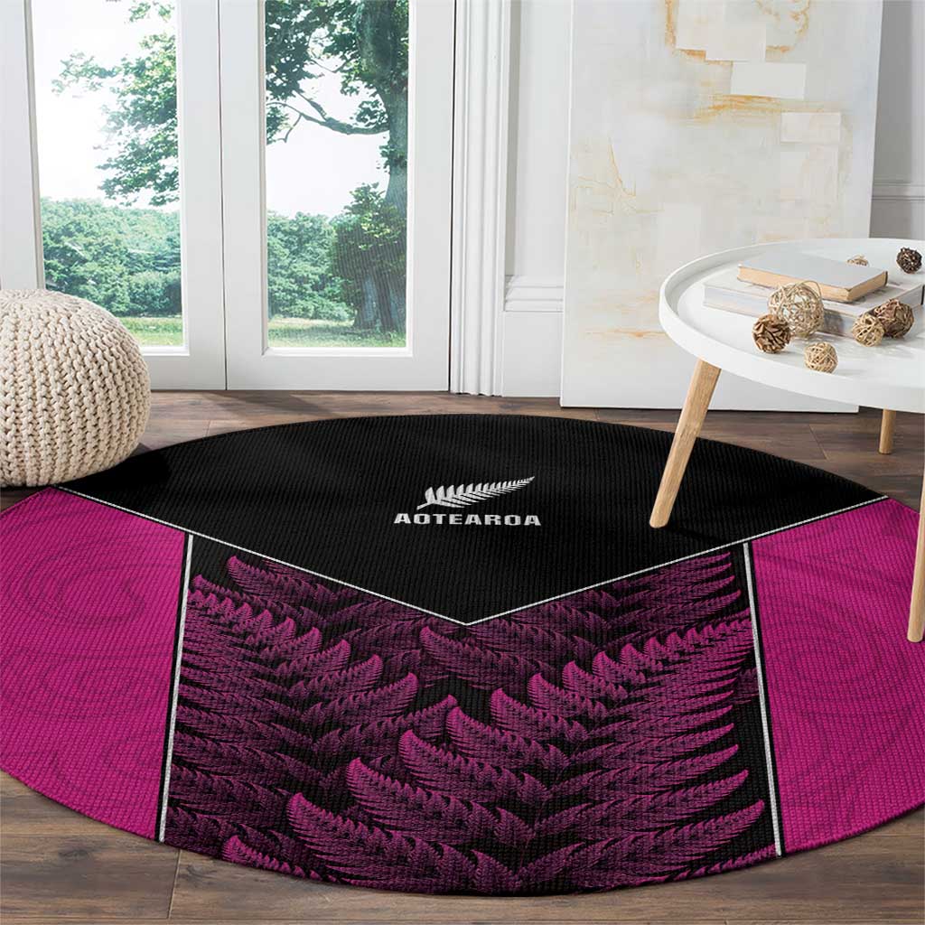 New Zealand Fern Rugby Round Carpet Pink Maori Pattern