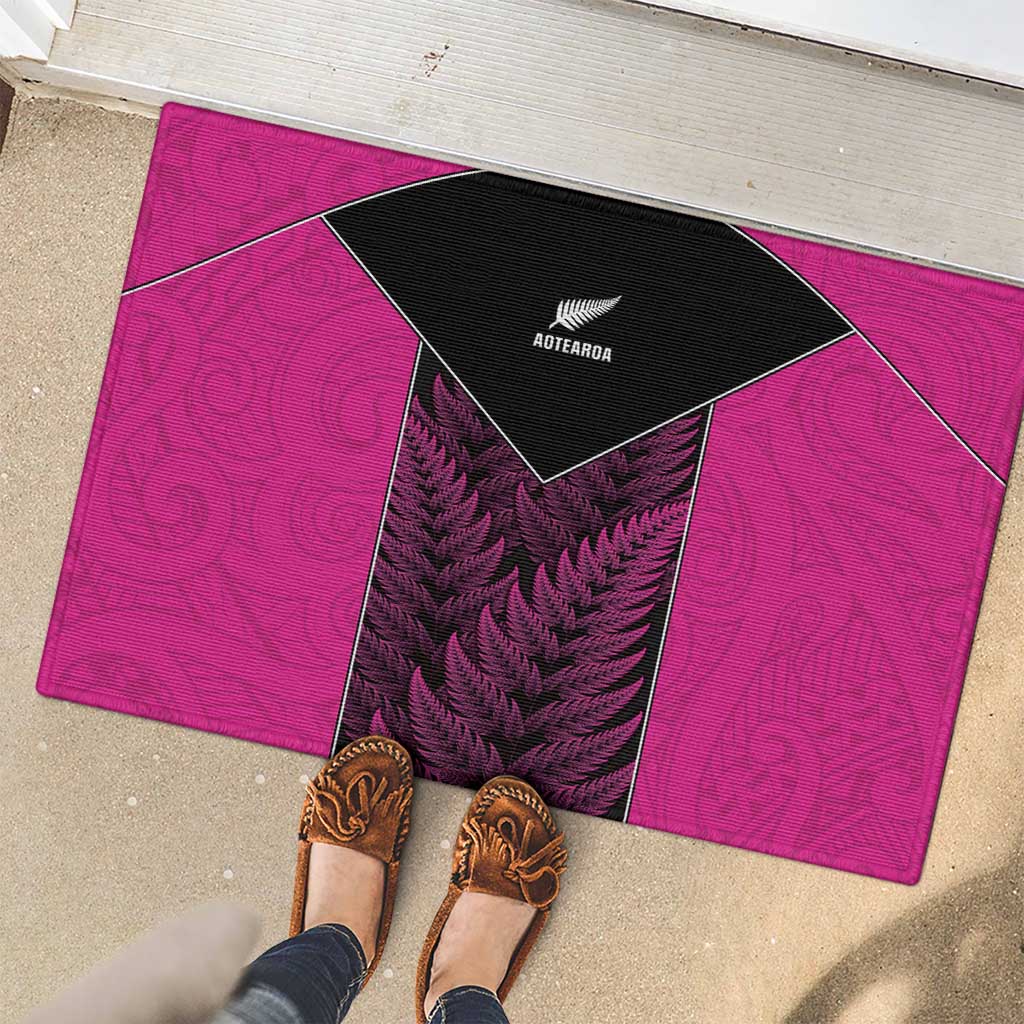 New Zealand Fern Rugby Rubber Doormat Pink Maori Pattern