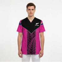 New Zealand Fern Rugby Custom Scrub Top Pink Maori Pattern - Polynesian Pride