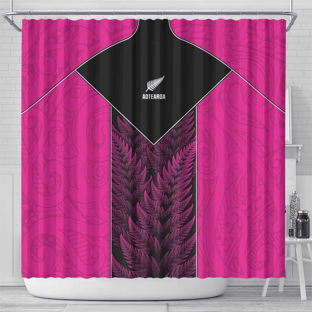 New Zealand Fern Rugby Shower Curtain Pink Maori Pattern