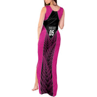 New Zealand Fern Rugby Custom Tank Maxi Dress Pink Maori Pattern