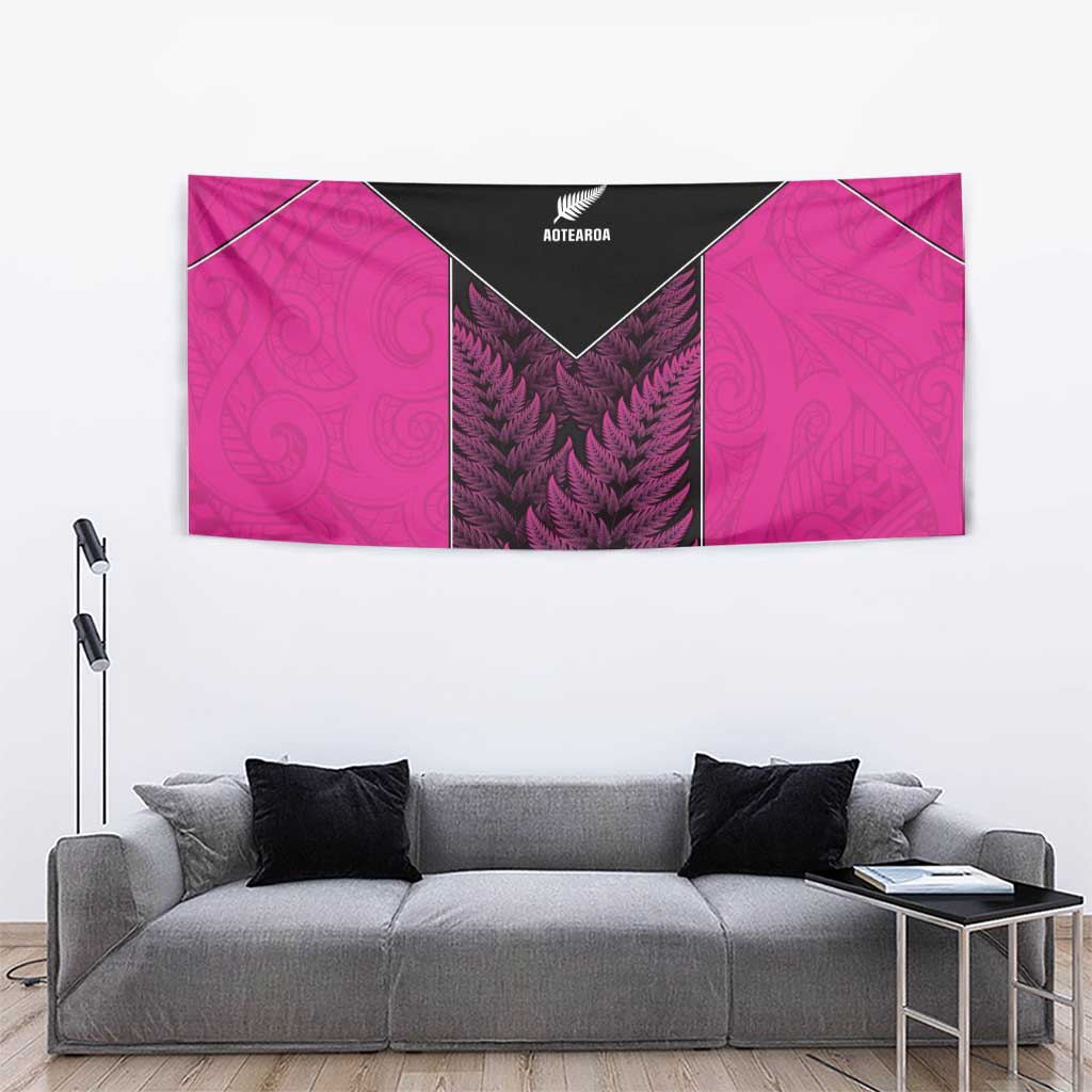 New Zealand Fern Rugby Tapestry Pink Maori Pattern