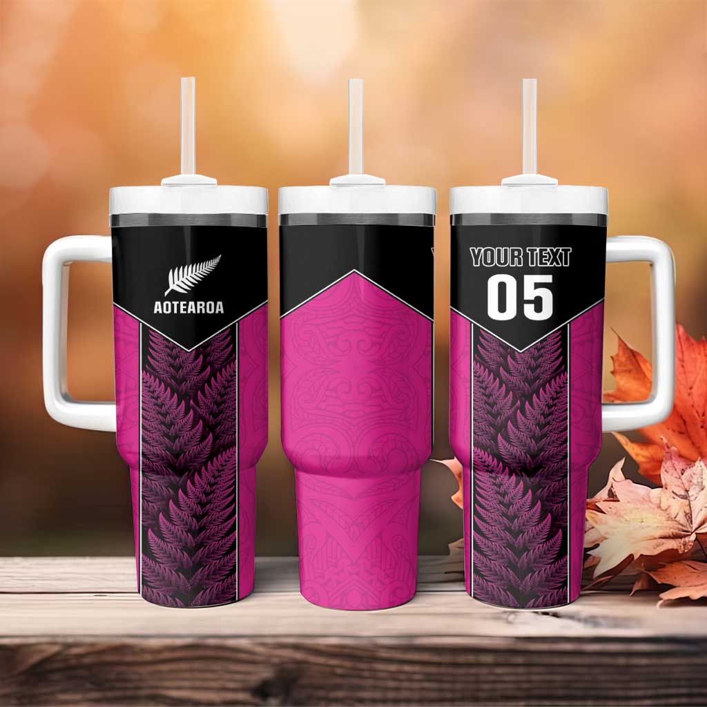 New Zealand Fern Rugby Custom Tumbler With Handle Pink Maori Pattern