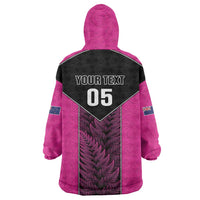 New Zealand Fern Rugby Custom Wearable Blanket Hoodie Pink Maori Pattern