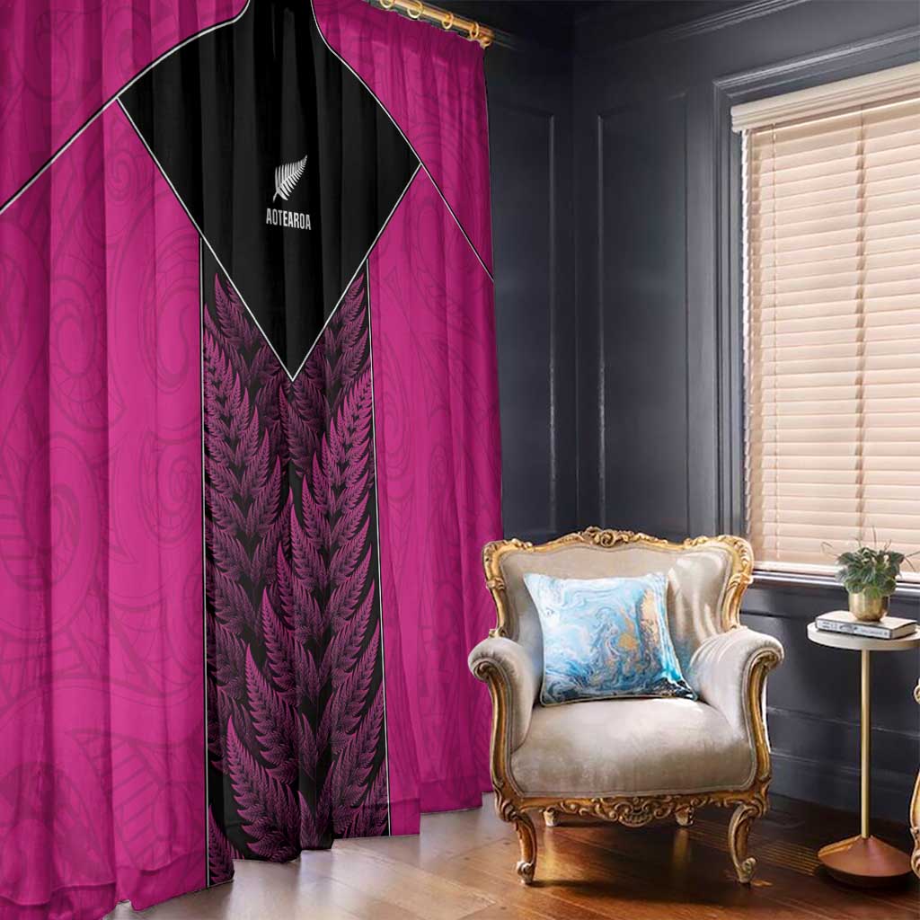 New Zealand Fern Rugby Window Curtain Pink Maori Pattern