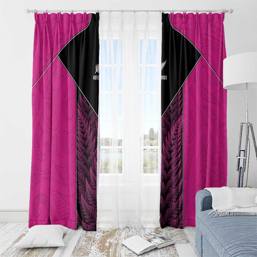 New Zealand Fern Rugby Window Curtain Pink Maori Pattern