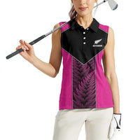 New Zealand Fern Rugby Custom Women Sleeveless Polo Shirt Pink Maori Pattern