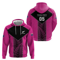 New Zealand Fern Rugby Custom Zip Hoodie Pink Maori Pattern