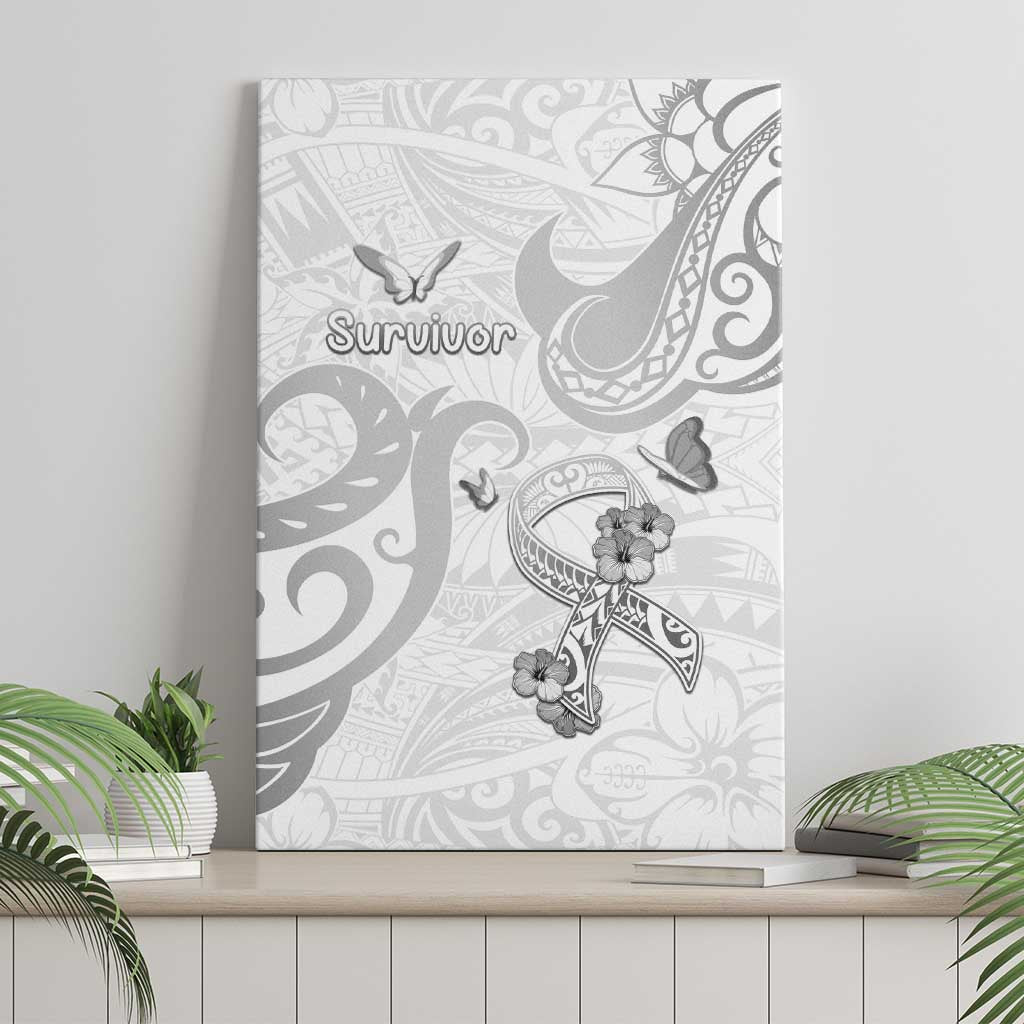 Brain Cancer Awareness Canvas Wall Art Ribbon Polynesian Pattern