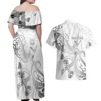 Personalised Brain Cancer Awareness Couples Matching Off Shoulder Maxi Dress and Hawaiian Shirt Ribbon Polynesian Pattern