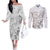 Personalised Brain Cancer Awareness Couples Matching Off The Shoulder Long Sleeve Dress and Long Sleeve Button Shirt Ribbon Polynesian Pattern