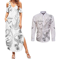 Personalised Brain Cancer Awareness Couples Matching Summer Maxi Dress and Long Sleeve Button Shirt Ribbon Polynesian Pattern