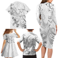 Personalised Brain Cancer Awareness Family Matching Long Sleeve Bodycon Dress and Hawaiian Shirt Ribbon Polynesian Pattern