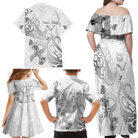 Personalised Brain Cancer Awareness Family Matching Off Shoulder Maxi Dress and Hawaiian Shirt Ribbon Polynesian Pattern