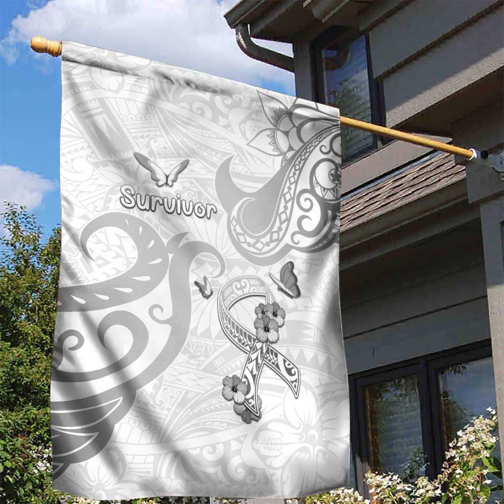 Brain Cancer Awareness Garden Flag Ribbon Polynesian Pattern