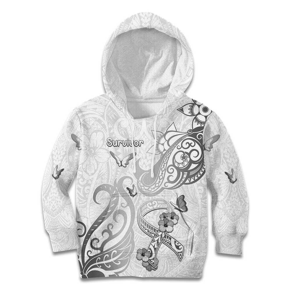 Personalised Brain Cancer Awareness Kid Hoodie Ribbon Polynesian Pattern