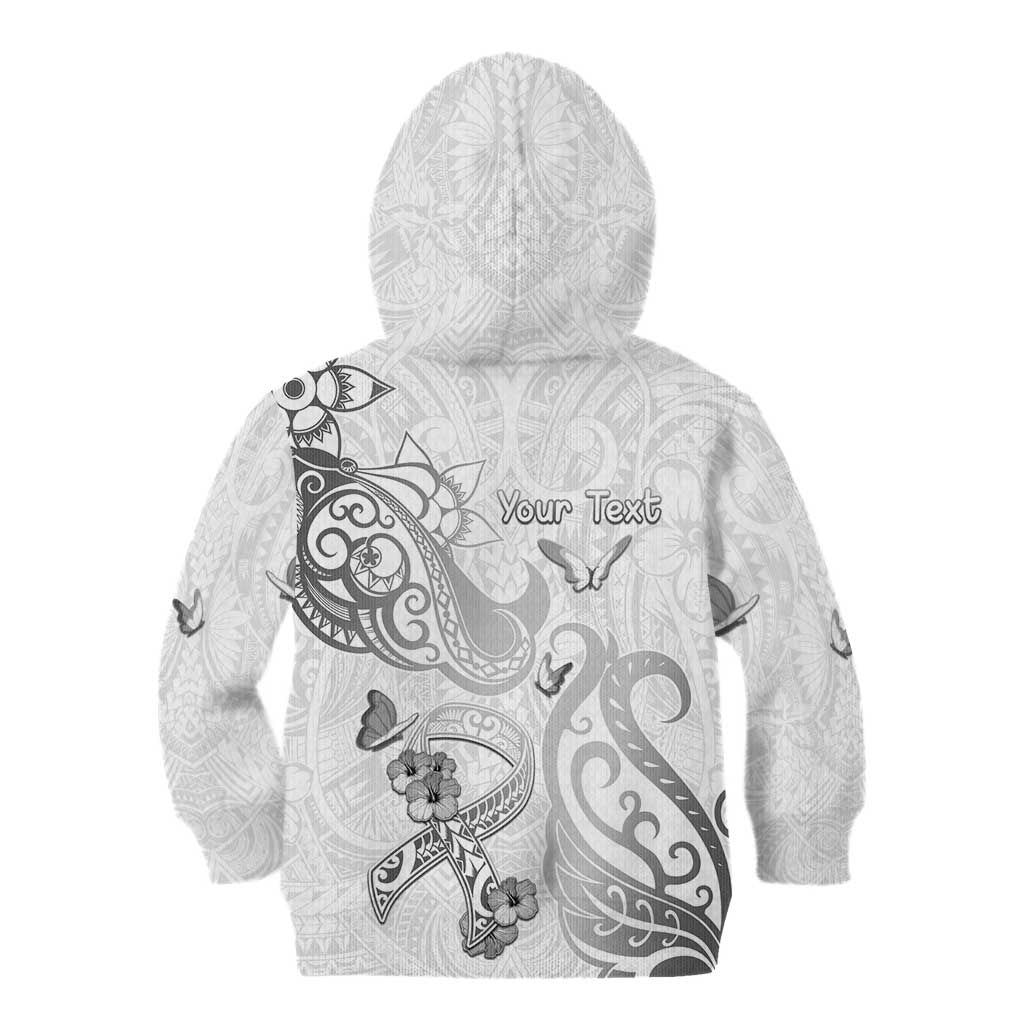 Personalised Brain Cancer Awareness Kid Hoodie Ribbon Polynesian Pattern