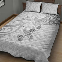 Brain Cancer Awareness Quilt Bed Set Ribbon Polynesian Pattern