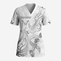 Personalised Brain Cancer Awareness Scrub Top Ribbon Polynesian Pattern - Polynesian Pride