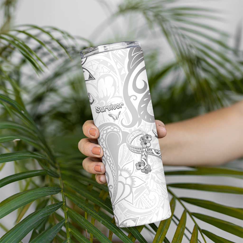 Personalised Brain Cancer Awareness Skinny Tumbler Ribbon Polynesian Pattern