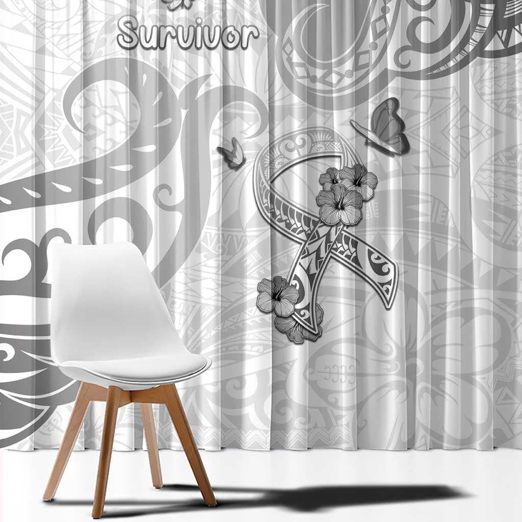 Brain Cancer Awareness Window Curtain Ribbon Polynesian Pattern