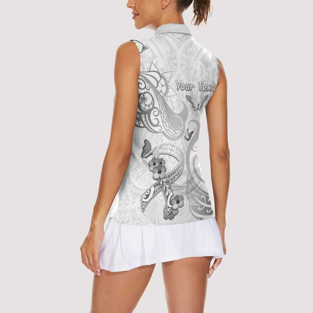 Personalised Brain Cancer Awareness Women Sleeveless Polo Shirt Ribbon Polynesian Pattern