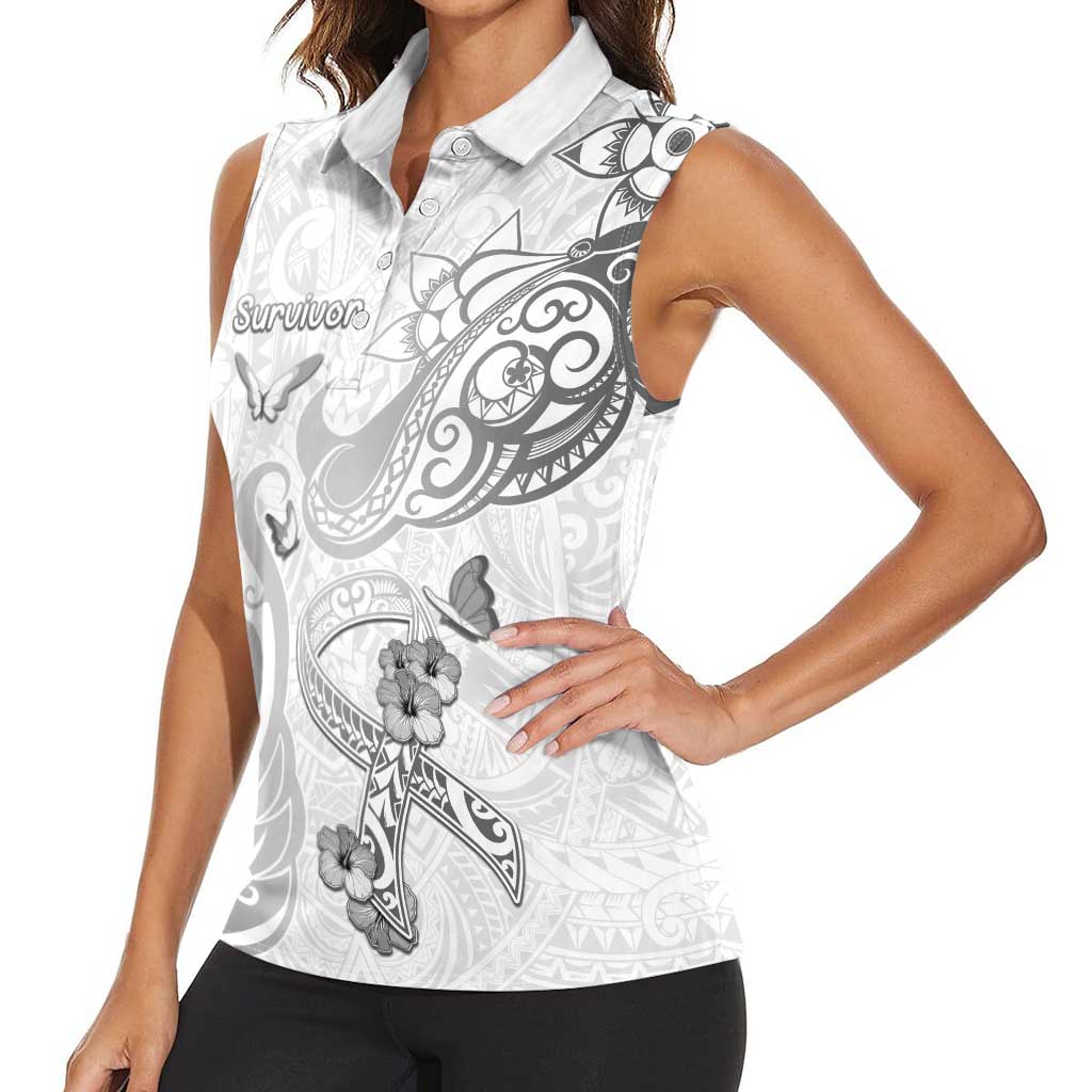 Personalised Brain Cancer Awareness Women Sleeveless Polo Shirt Ribbon Polynesian Pattern