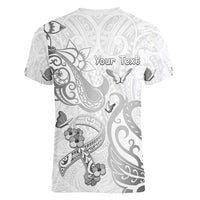 Personalised Brain Cancer Awareness Women V-Neck T-Shirt Ribbon Polynesian Pattern