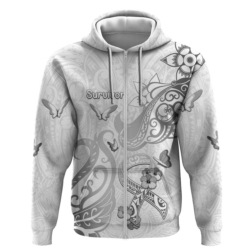 Personalised Brain Cancer Awareness Zip Hoodie Ribbon Polynesian Pattern