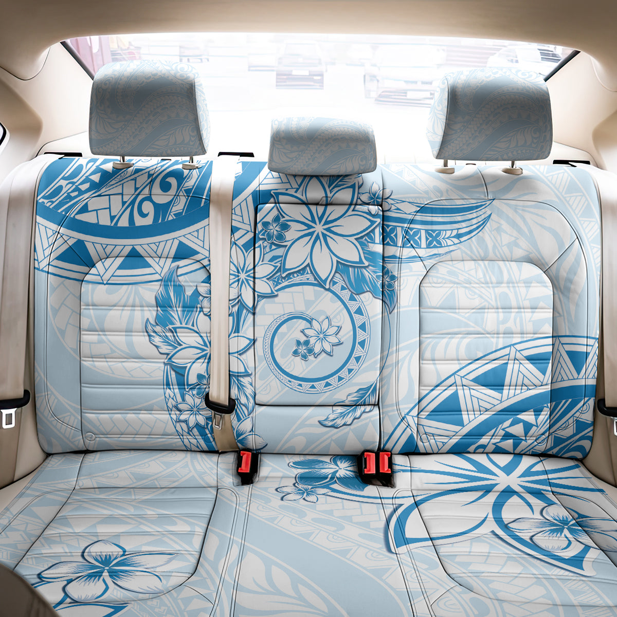 Polynesian Pattern With Plumeria Flowers Back Car Seat Cover Blue