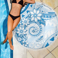 Polynesian Pattern With Plumeria Flowers Beach Blanket Blue