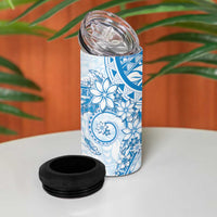 Blue Polynesian Pattern With Plumeria Flowers 4 in 1 Can Cooler Tumbler