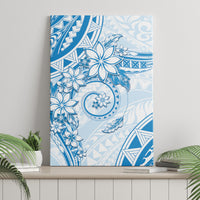 Polynesian Pattern With Plumeria Flowers Canvas Wall Art Blue