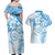 Polynesian Pattern With Plumeria Flowers Couples Matching Off Shoulder Maxi Dress and Hawaiian Shirt Blue