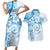 Polynesian Pattern With Plumeria Flowers Couples Matching Short Sleeve Bodycon Dress and Hawaiian Shirt Blue