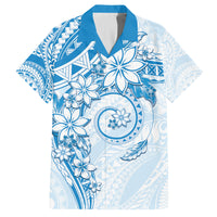 Polynesian Pattern With Plumeria Flowers Family Matching Tank Maxi Dress and Hawaiian Shirt Blue