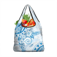 Polynesian Pattern With Plumeria Flowers Grocery Bag Blue