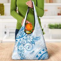 Polynesian Pattern With Plumeria Flowers Grocery Bag Blue