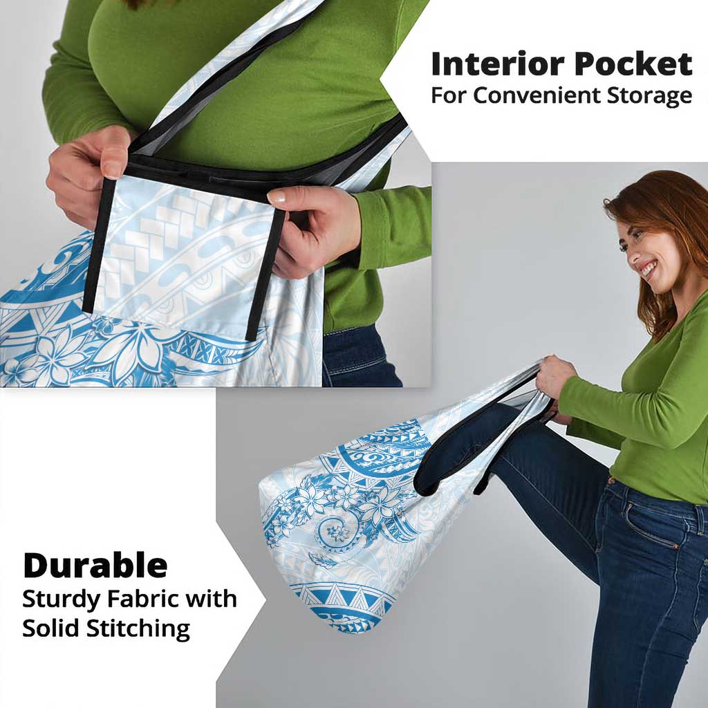 Polynesian Pattern With Plumeria Flowers Grocery Bag Blue