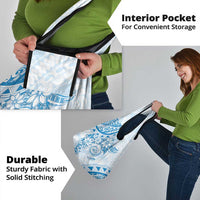 Polynesian Pattern With Plumeria Flowers Grocery Bag Blue