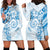 Polynesian Pattern With Plumeria Flowers Hoodie Dress Blue